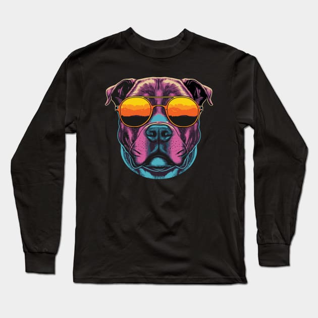 Retro Sunset Pit Bull Long Sleeve T-Shirt by vectrus